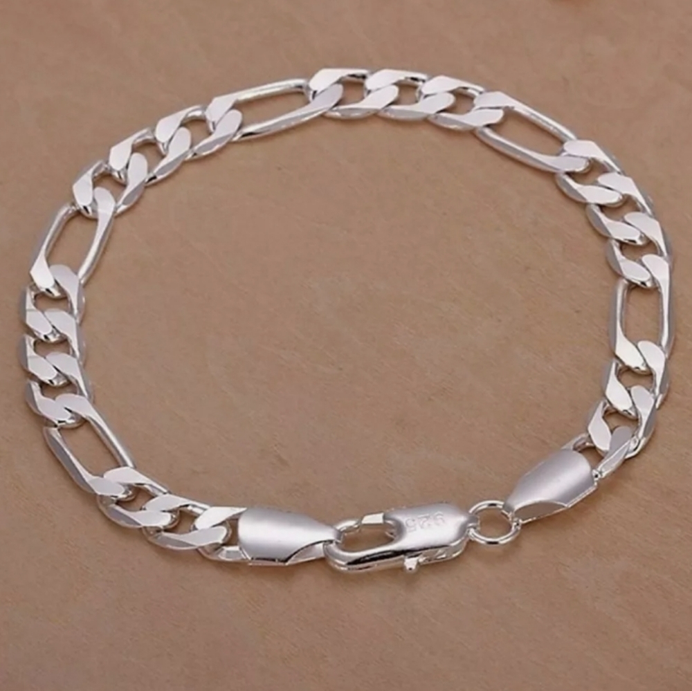Last One! Men's Silver Figaro Link Bracelet 8mm - Last one! - Picture 2 of 3